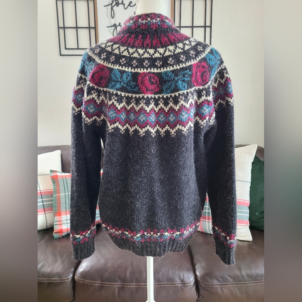 VINTAGE WOOLRICH WOOL MOHAIR GRAY PINK NORDIC CARDIGAN SWEATER SIZE M ARCTIC‎ - Picture 7 of 10